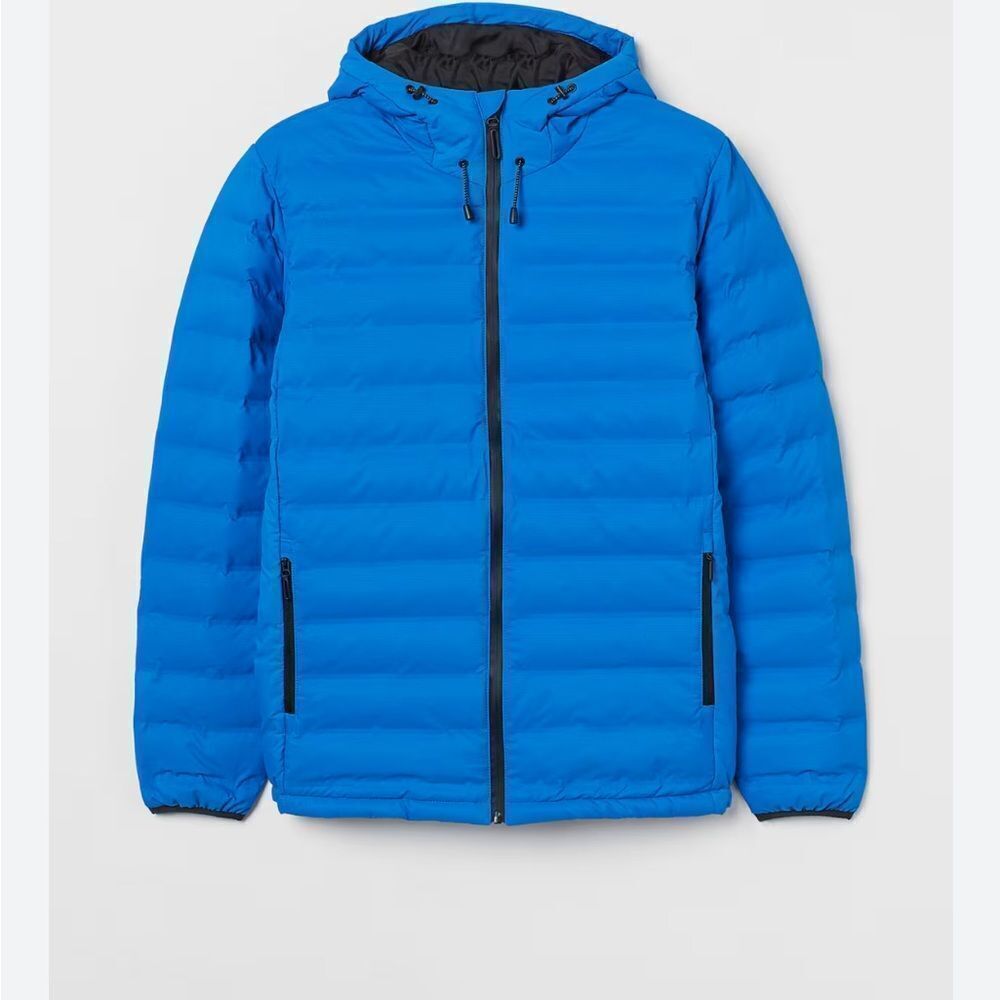 H&M Sport Blue Puffer Jacket Hooded Zip Coat Water Repellent Mens XL